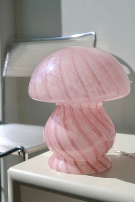 H:22 cm Vintage Murano baby mushroom lampe lyserød swirl 