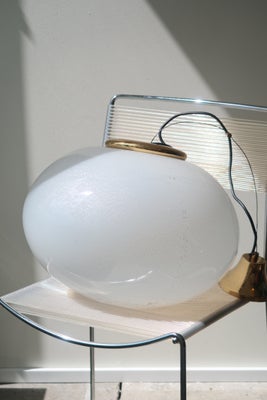D:45 cm stor Vintage Murano hvid glas med sølv glitter pendel loftslampe