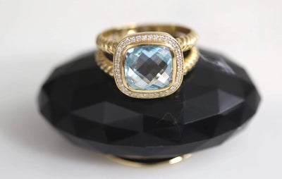 Herrering I 18 karat guld med diamanter og topas! 