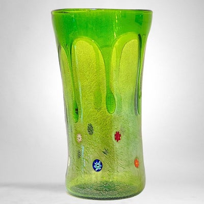 Filippo Maso - Vase -  Grøn vase med bladsølv og millefiori murrine  - Glas