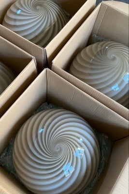 D:40 cm Murano rund grå brun swirl lampe pendel med messing ophæng 