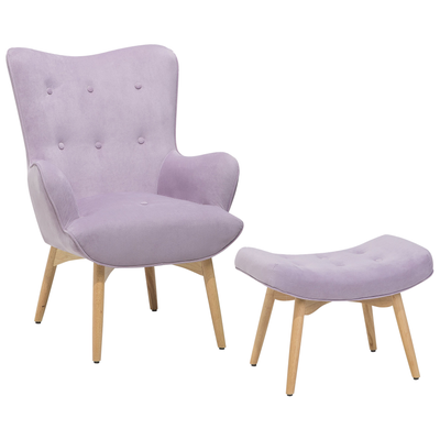Lænestol med fodskammel velour lys violet VEJLE