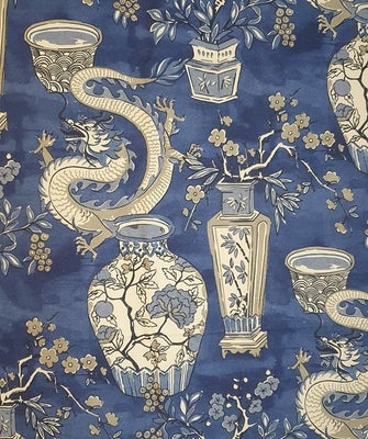 370x280 cm!! Sjældent Kyoto blåt stof -Orientalsk designl - Tekstil - 280 cm ...