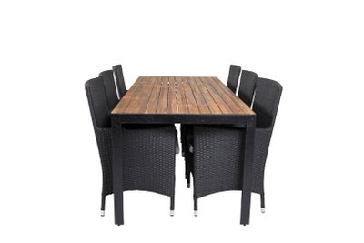 Bois havesæt bord 90x205cm og 6 stole Malin sort, natur.