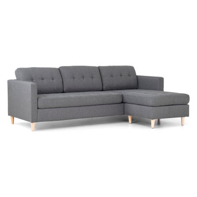 Marino sofa, chaiselongsofa højre eller venstrevendt i stof lysegrå og med tr...