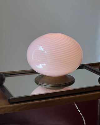 Vintage pink swirl round Murano table lamp