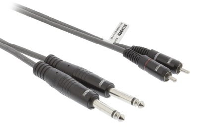 Stereo Jack til RCA kabel (2x 6.35 mm Jack - 2x RCA), grå | 1,5 meter