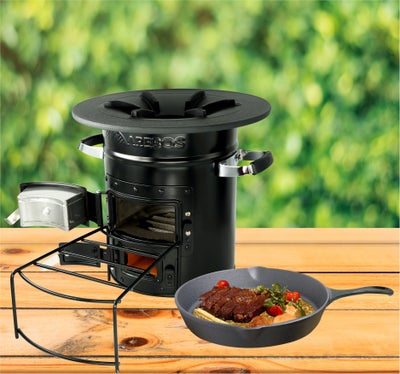 Arebos® Raketenofen inkl. Grillpanne, Handschuhe und Tragetasche Dutch Oven B...