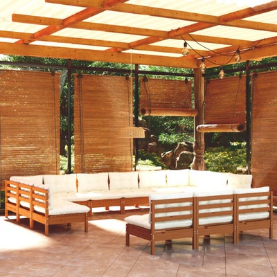 vidaXL loungesæt til haven 13 dele med hynder fyrretræ gyldenbrun