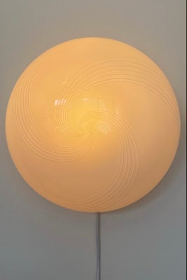 D:37 cm stor Vintage Murano creme og hvid swirl plafond loftlampe 