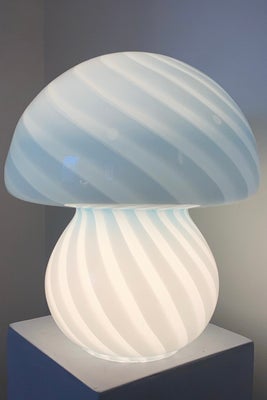 LAGERSALG H:37 cm Stor vintage Murano blå swirl mushroom lampe 