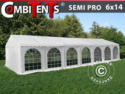 Partytelt Festtelt, SEMI PRO Plus CombiTents® 6x14m, 5-i-1, Hvid