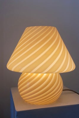 H:26 cm Vintage Murano creme gul swirl mushroom bordlampe 