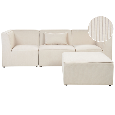 3 pers. sofa m. fodskammel beige fløjl LEMVIG