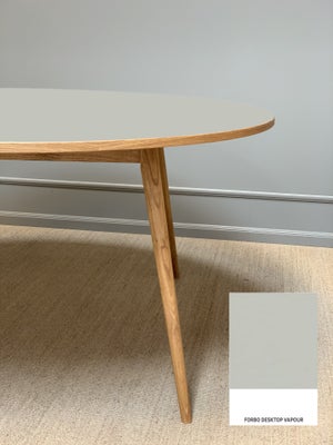 Rundt spisebord på egetræsben, NYT, linoleumsoverflade, Ø110-Ø180 cm