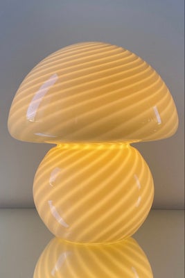 H:38 cm Ekstra stor vintage gul Murano mushroom swirl lampe 