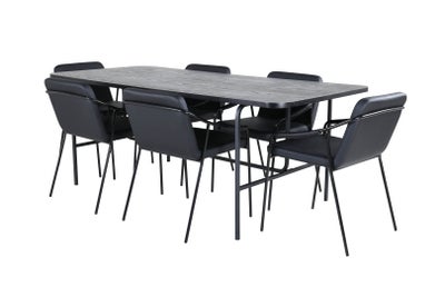 UnoBL spisebordssæt spisebord sort og 6 Tvist stole PU kunstlæder sort.
