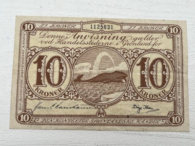 Grønland, sedler, 10 krone , 1953, Grønland 10 krone 1953 
Kvalitet 1+ 
Sieg 70 Pick 19 

Kan sendes