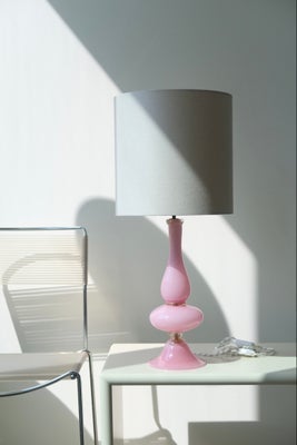 H:45 cm Vintage Murano bubble gum pink guld lyserød lampefod lampe