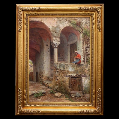 Peder Mønsted maleri. Peder Mønsted, 1859-1941, olie på lærr