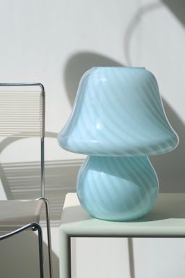 H:40 cm Stor vintage Murano blå swirl mushroom lampe 
