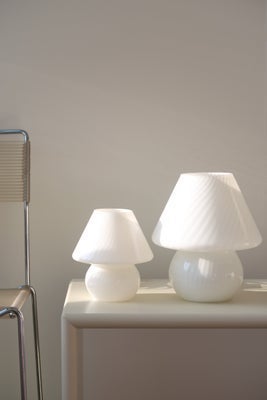 H:26,5 cm Vintage Murano hvid mushroom bordlampe 